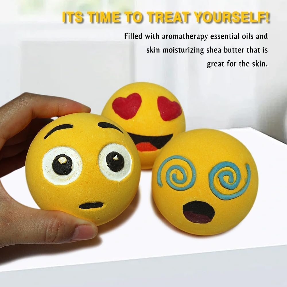 HZEX 3 Large Emotion Face Bath Bombs (250g) – Fun Emoji-Inspired Spa Fizzies – Handmade with Shea Butter, Cocoa Butter & Essential Oils – Moisturizing Gift Set for Women, Men & Kids