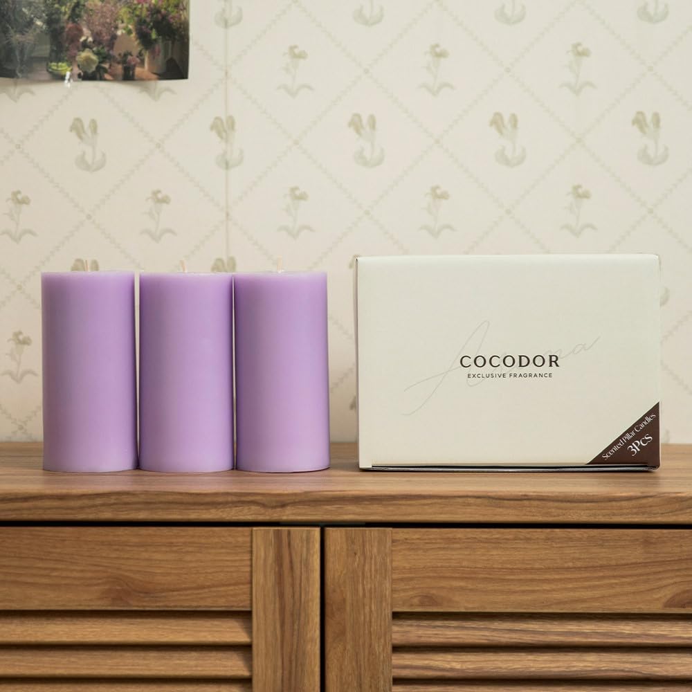 COCODOR Scented Pillar Candles, 3x6 Inch, Rose Perfume, Candle Set of 3, Long Buring 85 Hours, Candles for Weddings, Party, Dinner, Home Decor.