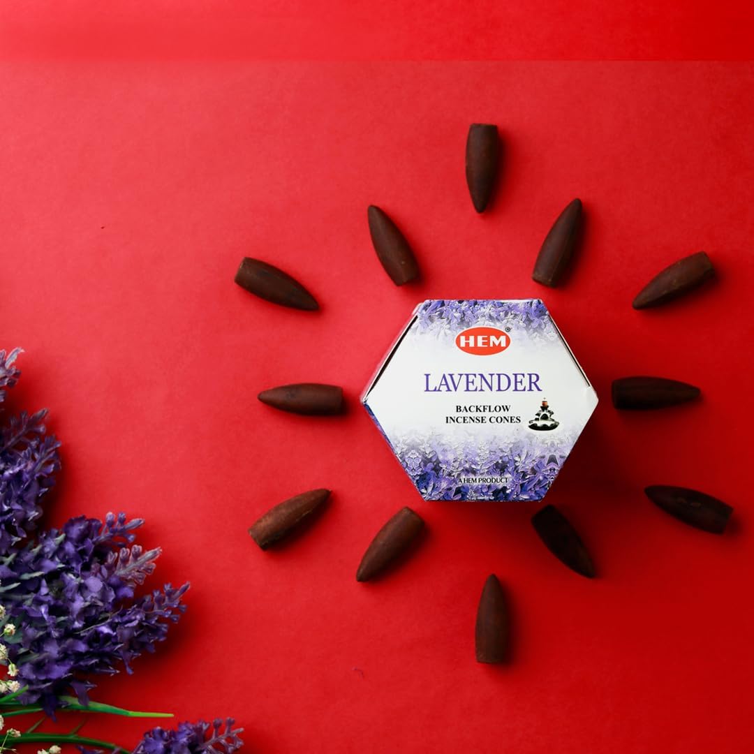 HEM Lavender Backflow Incense Cones – Pack of 40 Brown Cones | Long-Lasting Floral Aroma for Positivity, Relaxation & Sleep | Wood Powder Aromatherapy for Stress Relief & Air Purification