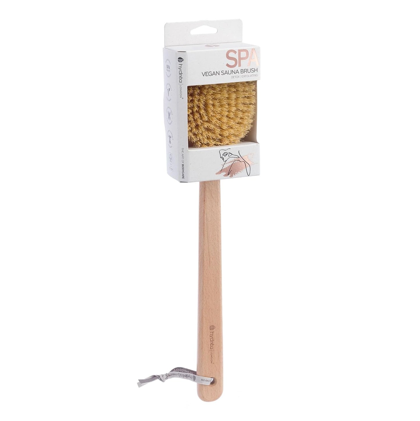 Hydrea London Dry Body Brush Long Handled Exfoliating Skin Brush with Vegan Cactus Bristle, Dry Brush Cellulite Remover, Exfoliating Body Scrubber, Improve Lymphatic Drainage FSC® Certified Beechwood.