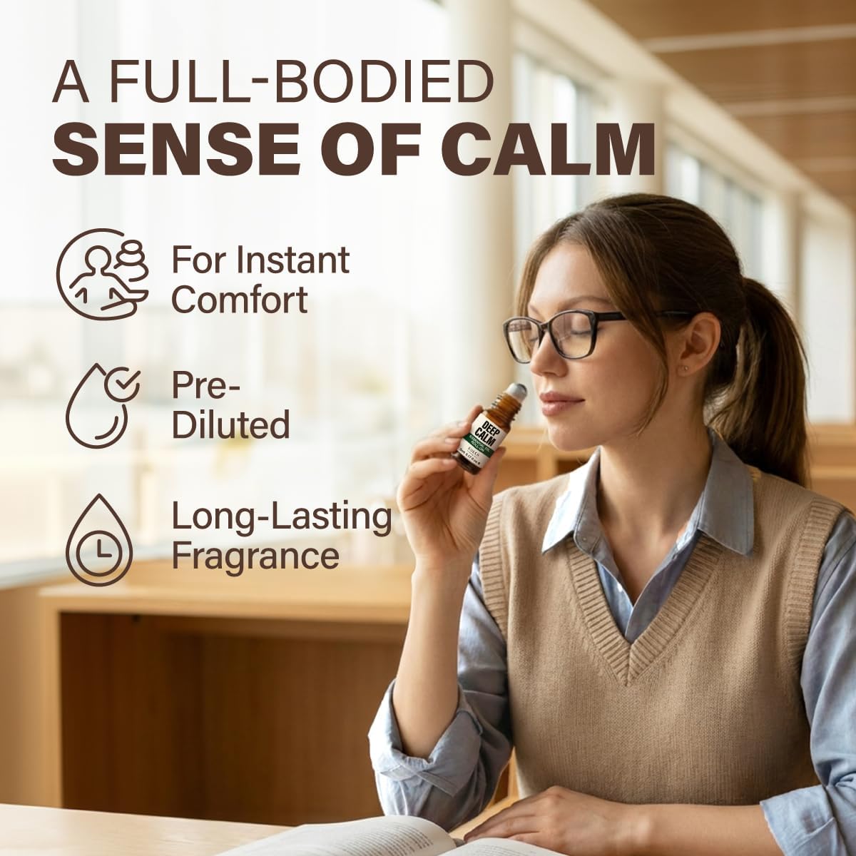 Kukka Deep Calm Roll On - 0.17 fl oz - Lavender, Petitgrain, Roman Chamomile & Sweet Orange Oil Blend - Pocket-Sized Peace in Leak-Resistant Amber Glass Bottle - Non-GMO, Alcohol-Free & Cruelty-Free
