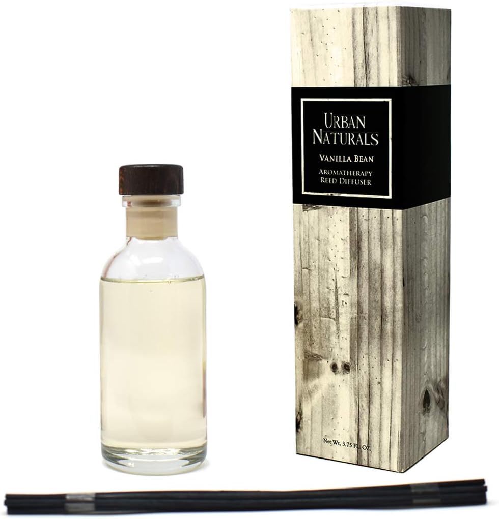 Urban Naturals Vanilla Bean Reed Diffuser Refill, 4 oz, Bundle with Vanilla Bean Reed Diffuser Set - Made with Essential Oils in the USA