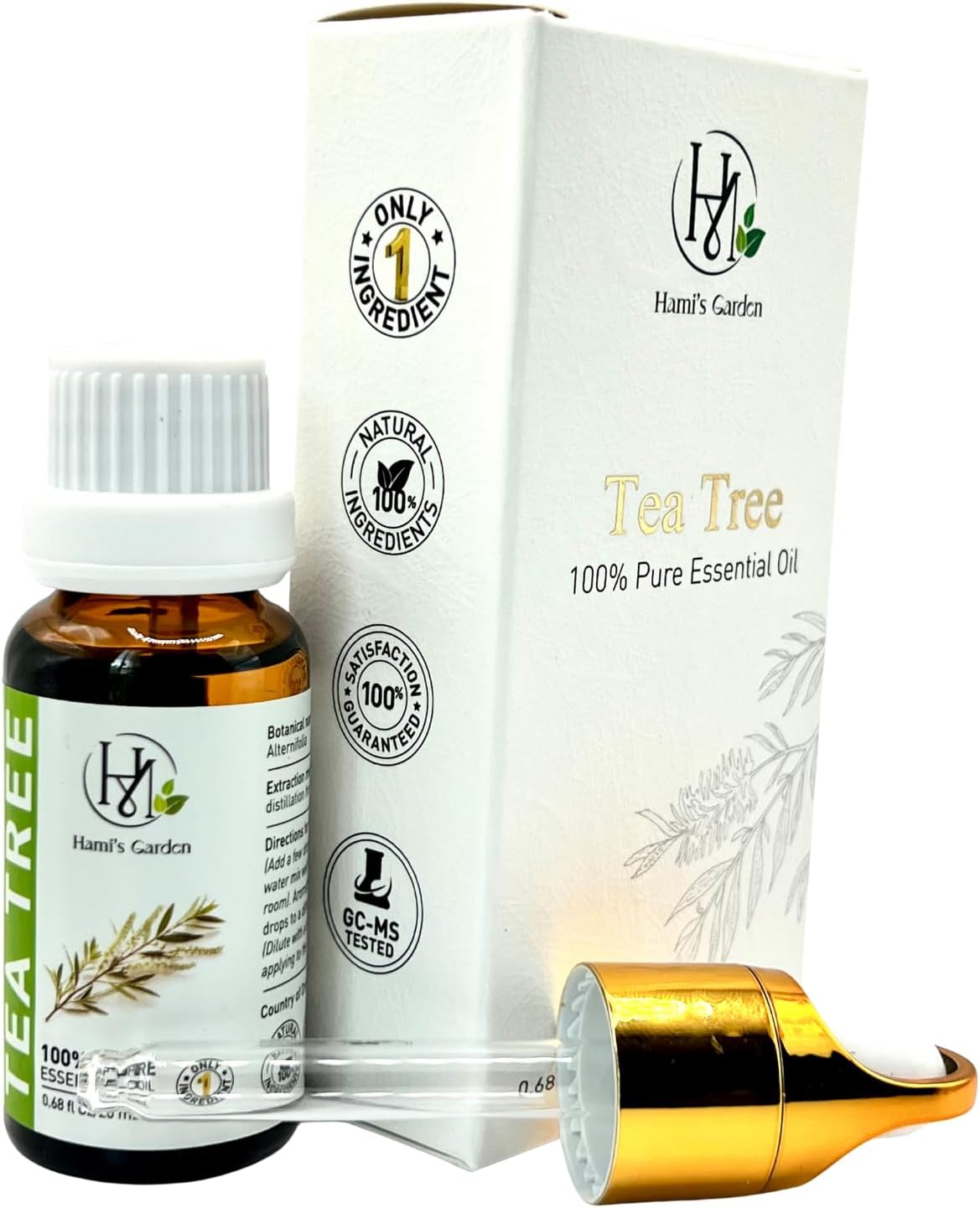 Hami’s Garden Tea Tree Essential Oil – 100% Pure and Natural – Premium Grade with Glass Dropper – for Massage, Skin Care, Household Application and Diffuser – 0.68 fl Oz/20 mL