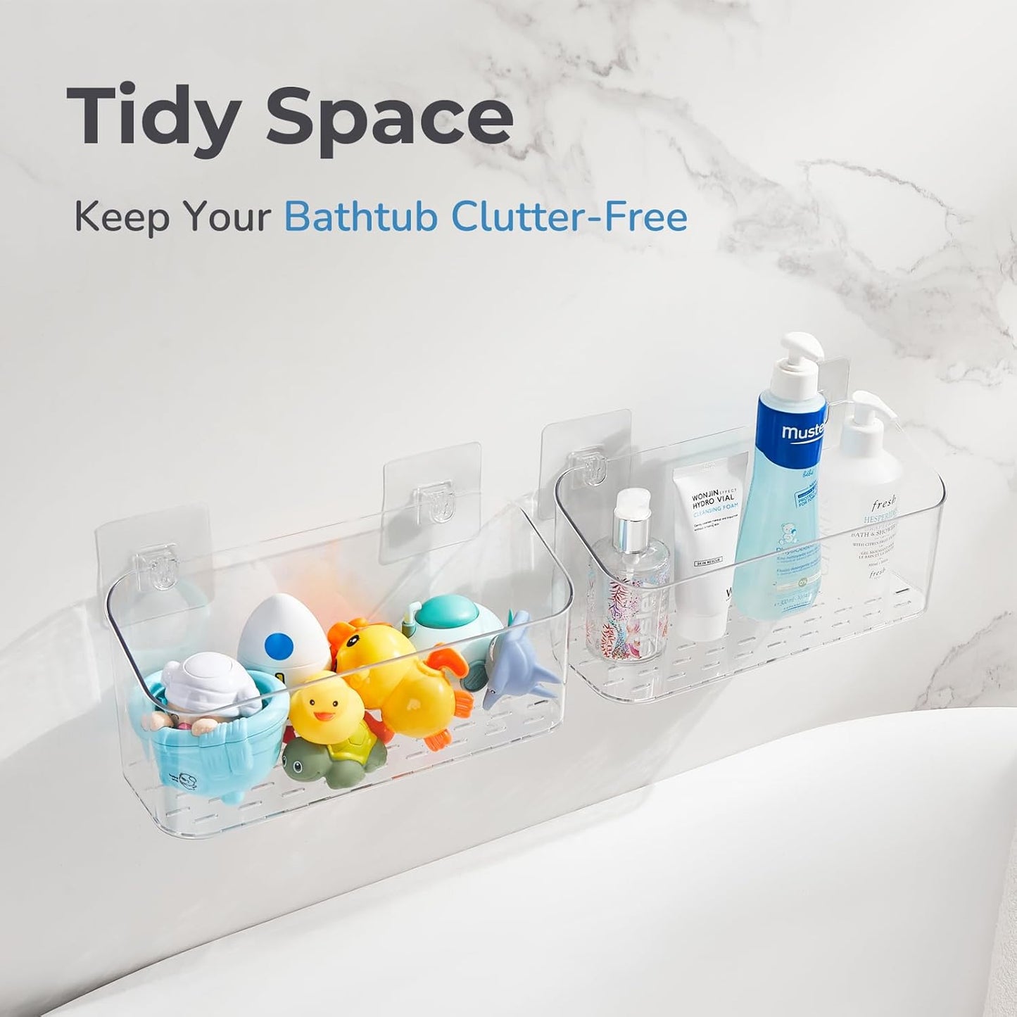 Bath Toy Storage Holder for Bathtub, Clear Bath Toy Organizer Large Capacity Bathtub Toy Storage Shower Caddy for Bathroom (2 Large)
