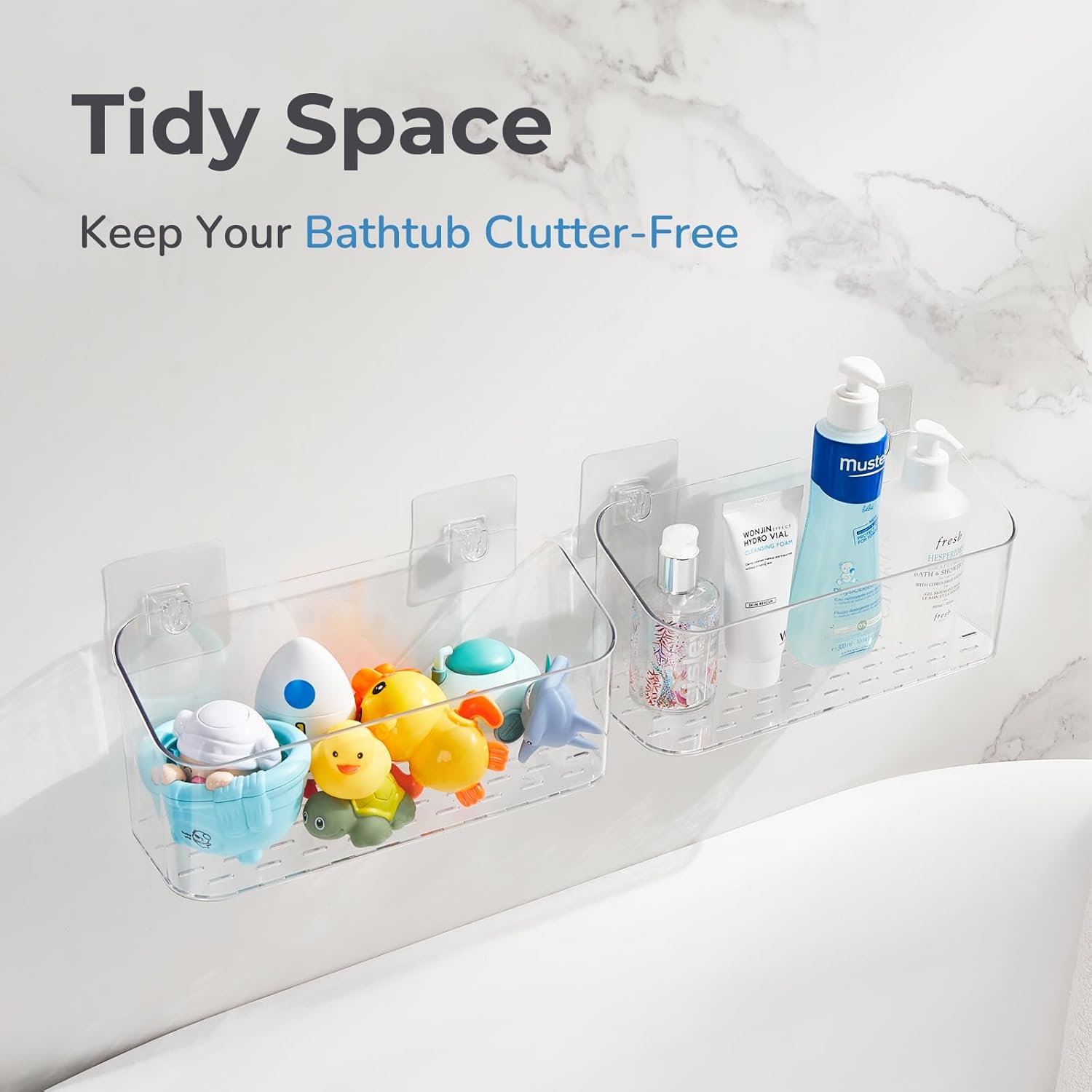 Bath Toy Storage Holder for Bathtub, Clear Bath Toy Organizer Large Capacity Bathtub Toy Storage Shower Caddy for Bathroom (2 Large)
