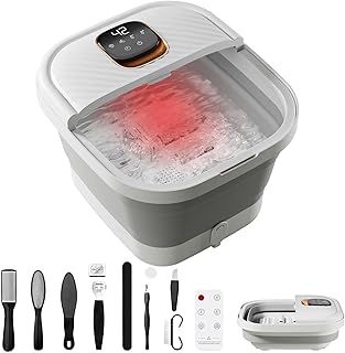 Folding Foot Spa with Heat - Collapsible Foot Bath Massager with Temp Control Touchscreen, Manual Massage Rollers, Space Saving Foot Tub, Pedicure Spa for Home, Office, Relaxation Gift for Men & Women