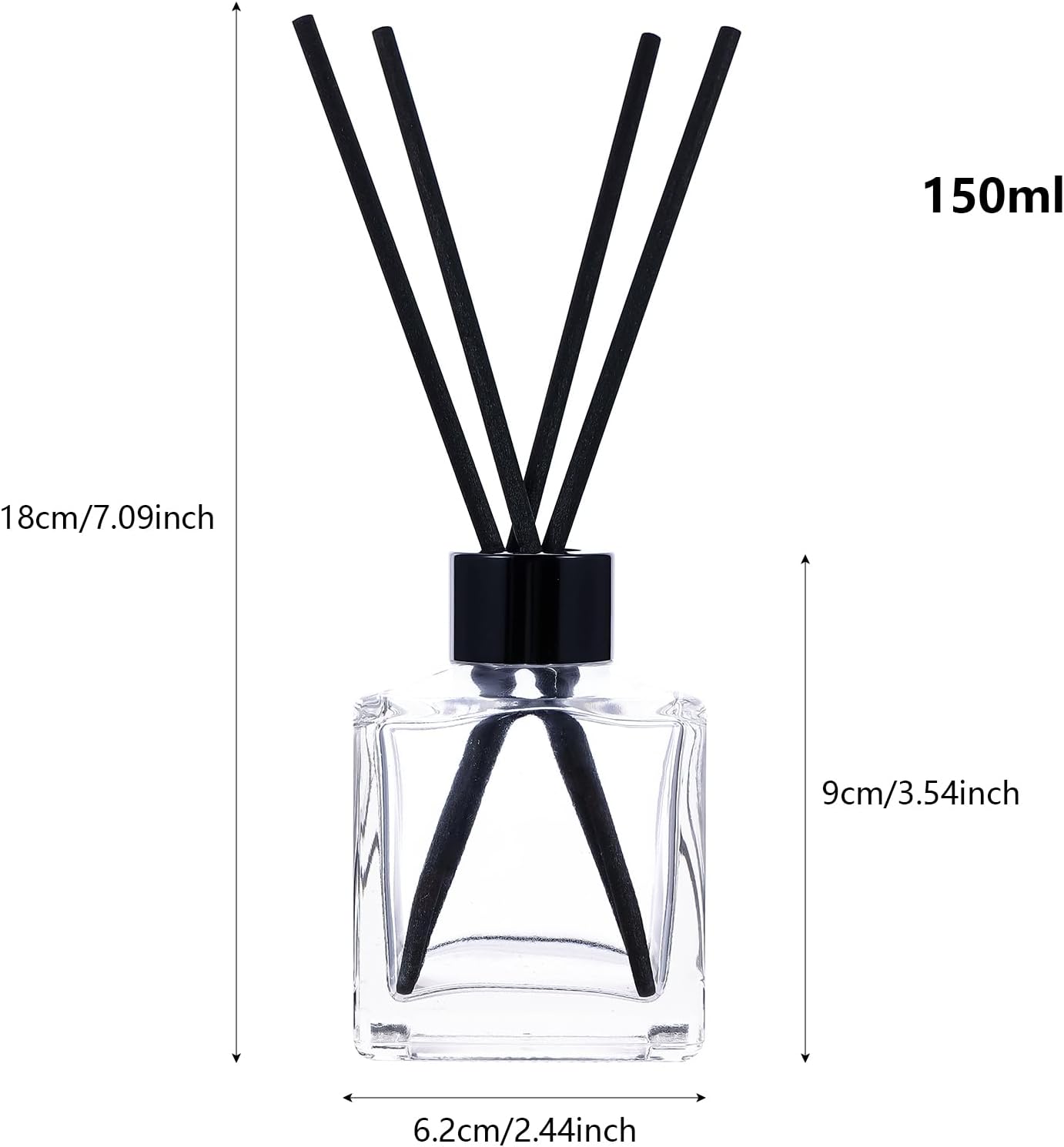 frangrance Glass Diffuser Bottles Diffuser Jars with Black Color caps and Reed Sticks Set of 4 pcs 150ml Fragrance Accessories use for DIY Replacement Reed Diffuser Sets