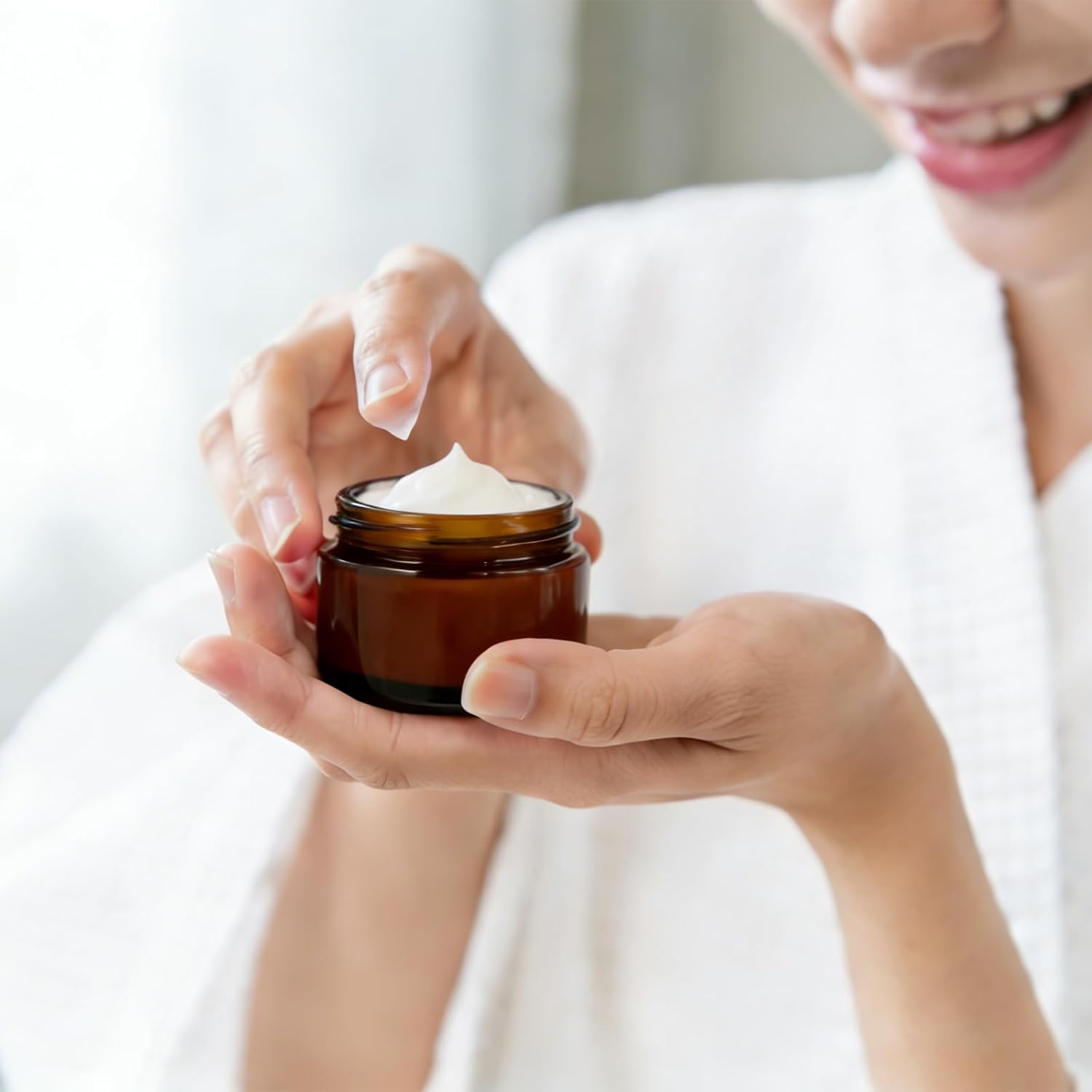 2 Oz Small Glass Jars with Lids, 12 Pack Airtight Amber Cosmetic Jars with Inner Liners Round Empty Travel Sample Containers for Lotions, Creams, Candles, Body Butters