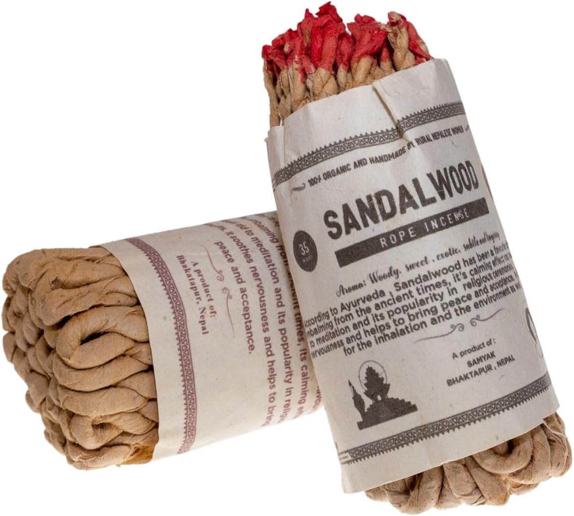 Tibetan Rope Incense Bundle Aromatherapy. Sandalwood Tibetan Organic Handmade Rope Incense - Made in Nepal - 3 Bundles (3pk Sandalwood)