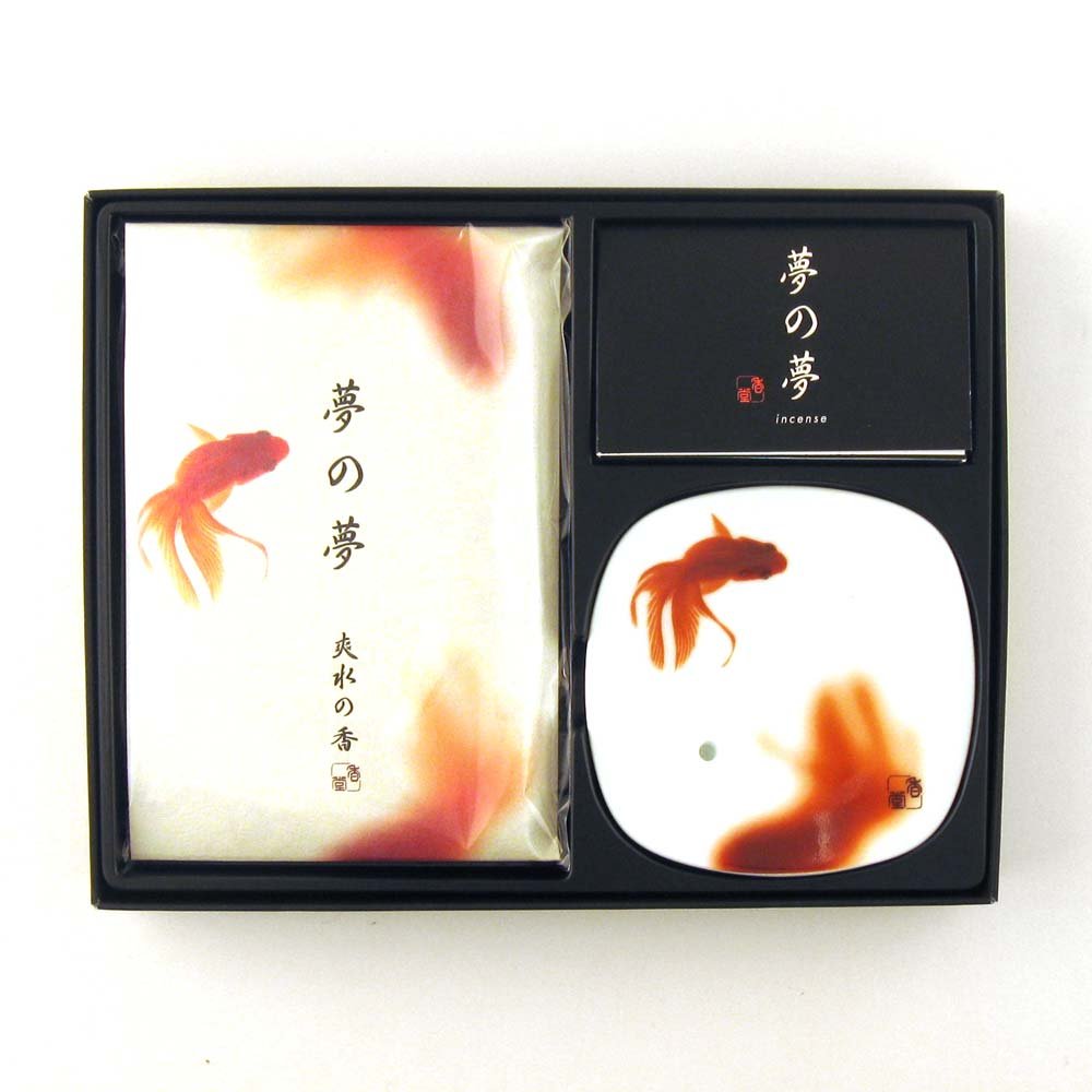 Goldfish Gift Set - Nippon Kodo Yume-No-Yume (Dream of Dreams) - Incense and Ceramic Plate