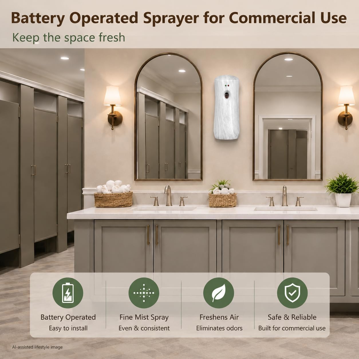 Automatic Air Freshener Spray Dispenser (2-Pack), Free Standing or Wall Mounted,Battery Operated Sprayer for Home, Indoor, Bathrooms, Offices, Hotels and Commercial Places (BHW-01)