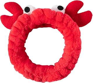 GK-O Creative Face Wash Hair Band Cartoon Crab Headband Womens (Red) | Cute cartoon crab shaped plush face wash hair band with funny eyes soft elastic head band spa makeup wrap for women
