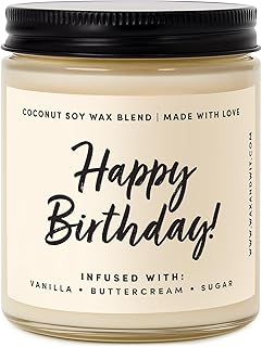 WAX & WIT Birthday Gifts for Women, Happy Birthday Candle – Scented with Vanilla, Buttercream and Sugar - 9oz, Soy Wax, 50 Hour Burn, Premium Candle Gift for Her, Friend, Daughter, Sister, Wife