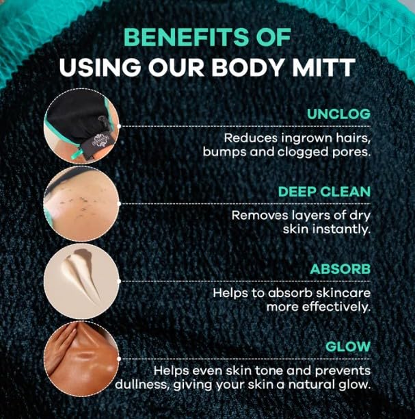 Dermasuri - Deep Exfoliating Glove - Korean Exfoliating Mitt & Body Scrubber - Keratosis Pilaris Treatment Scrub - Self Tanner Mitt & Ingrown Hair Exfoliator - Shower Gloves for Women & Men - (1 Pack)