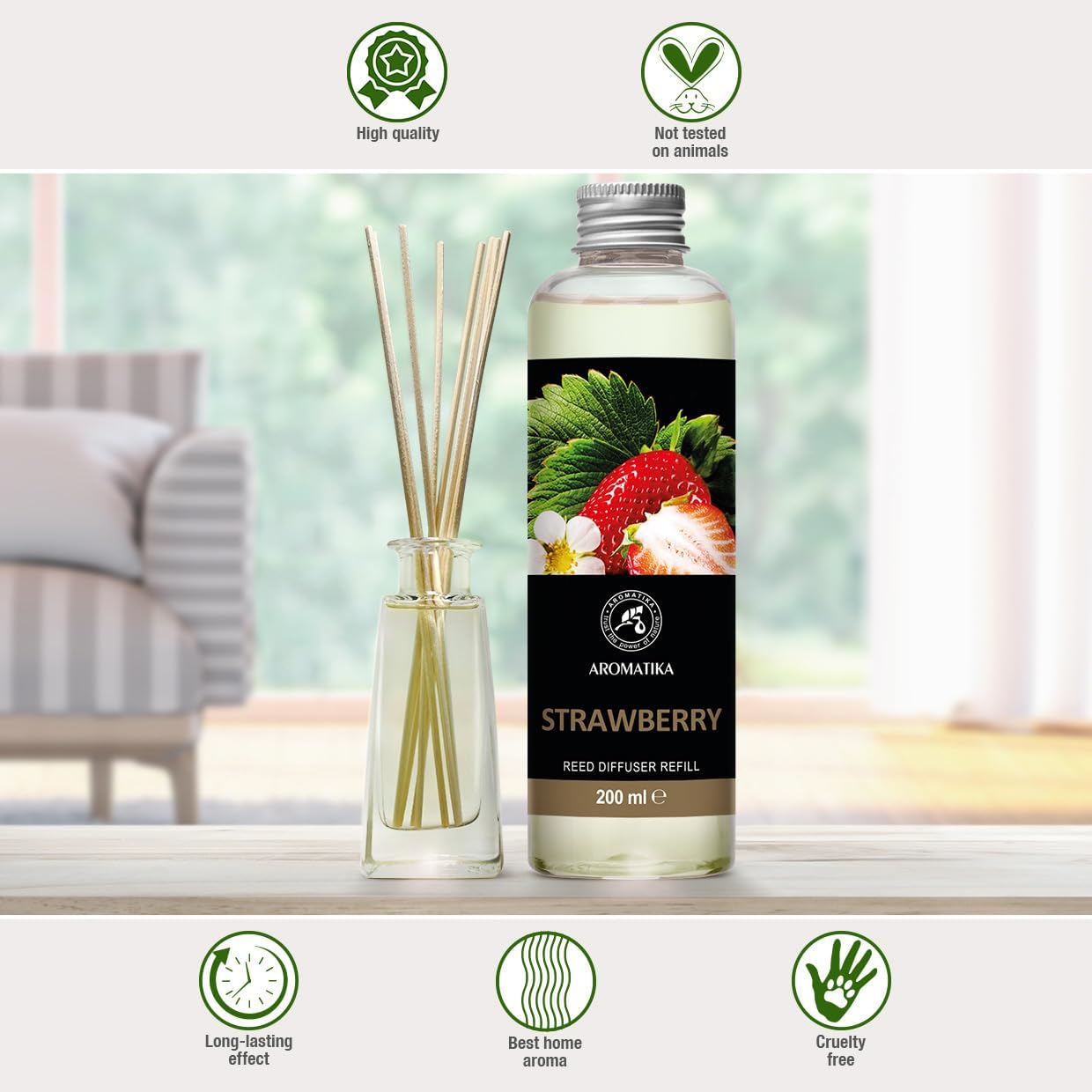 Strawberry Refill Reed Diffuser 6.8 Fl Oz - Room Diffuser Refill - Home Fragrance - Room Freshener - Fresh and Long Lasting Fragrance