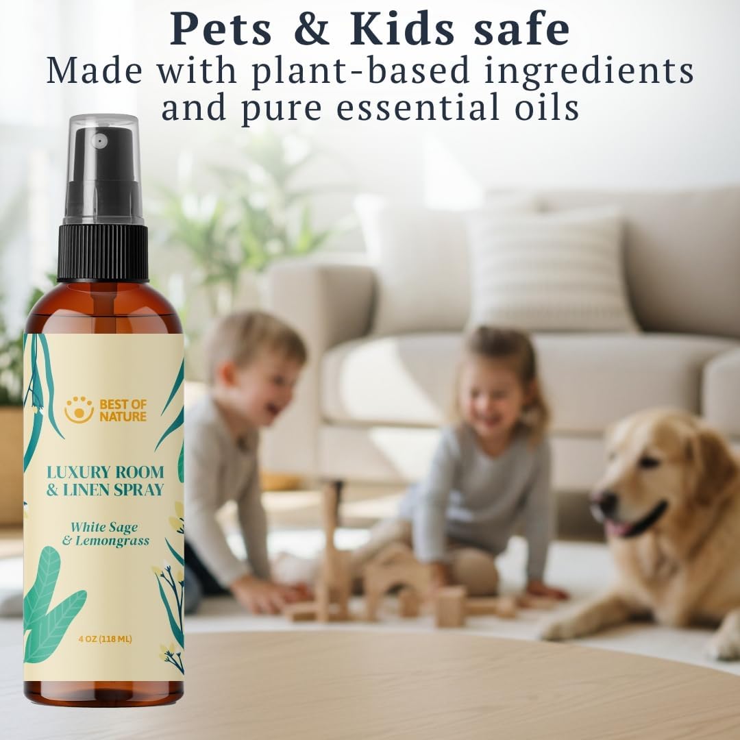 Best of Nature White Sage & Lemongrass Luxury Room & Linen Spray: 100% Natural Clearing Sage Spray for Freshening Rooms, Cleansing Energy, and Refreshing Linens - Pure Essential Oil Air Freshener