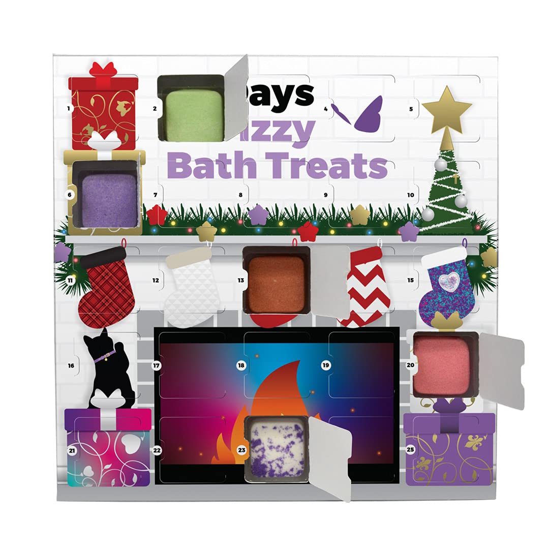 Enfusia Bath Bomb Advent Calendar 25 Days | Christmas Bath Bombs for Kids - Natural Vegan Dye-Free Fizzy Holiday Gift | Handcrafted in USA