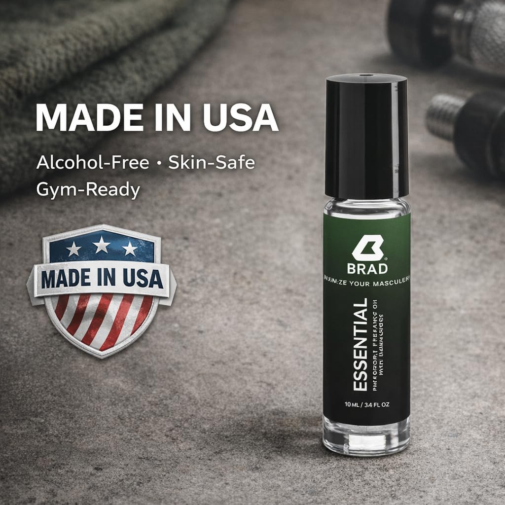Brad ESSENTIAL Gym Confidence Roll-On for Men – High-Potency Pheromone Oil – Pre-Workout Focus & Energy Boost – Sweat-Resistant – 10 mL