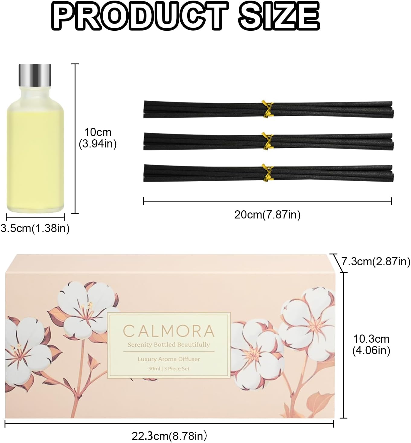 CALMORA Reed Diffuser Set of 3, 50ml Lily & Jasmine/White Tea/Amber Scented Oil Diffuser with 15 Sticks | Home Fragrance for Bedroom, Bathroom, Office & Living Room for Women Men