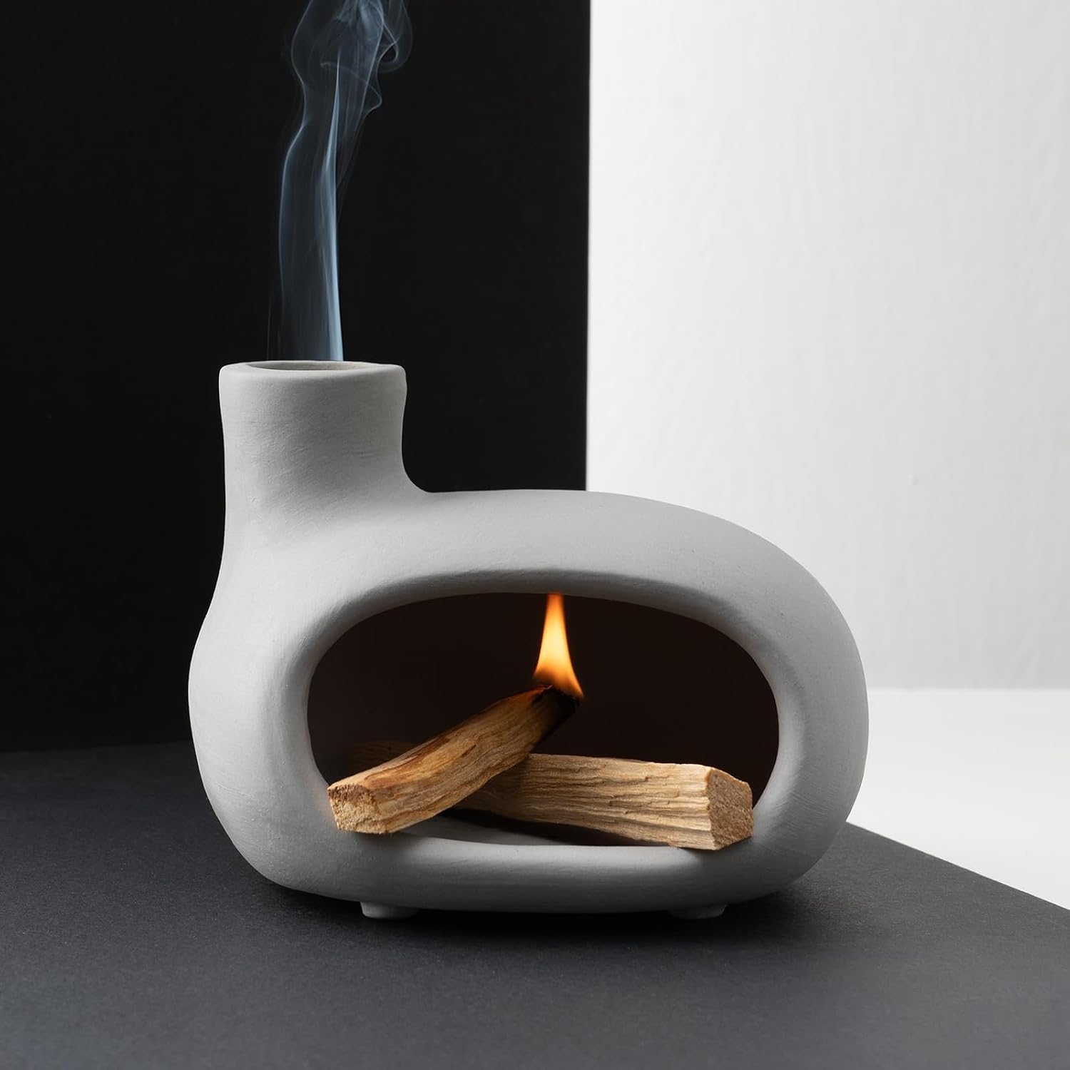 MOUGIGI Terracotta Palo Santo Holder - Modern Incense Burner, Cone Burner, Tabletop Fireplace - Purify and Energize Your Home with Fragrant Palo Santo Wood, Sage - Perfect for Meditation and Yoga
