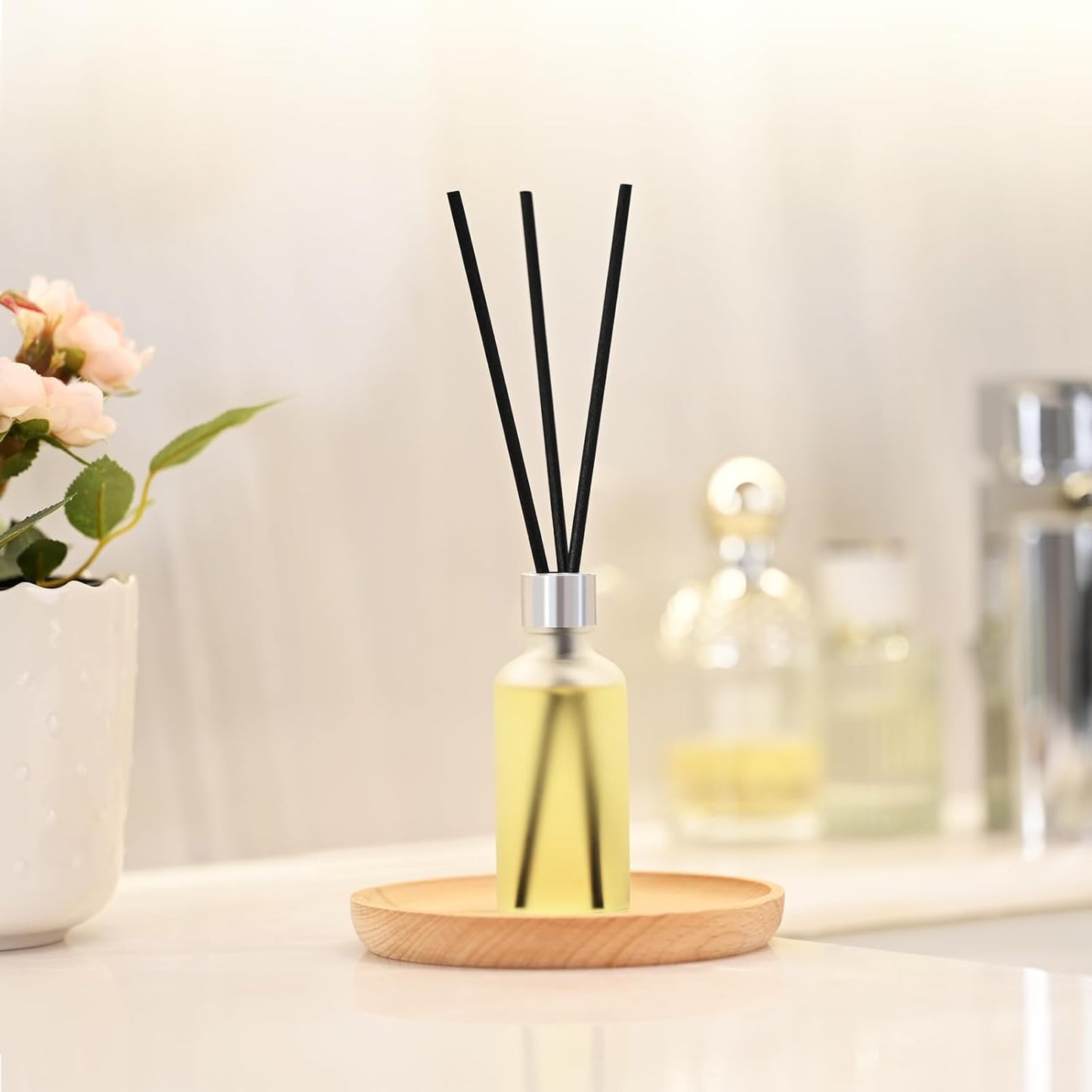 CALMORA Reed Diffuser Set of 3, 50ml Lily & Jasmine/White Tea/Amber Scented Oil Diffuser with 15 Sticks | Home Fragrance for Bedroom, Bathroom, Office & Living Room for Women Men