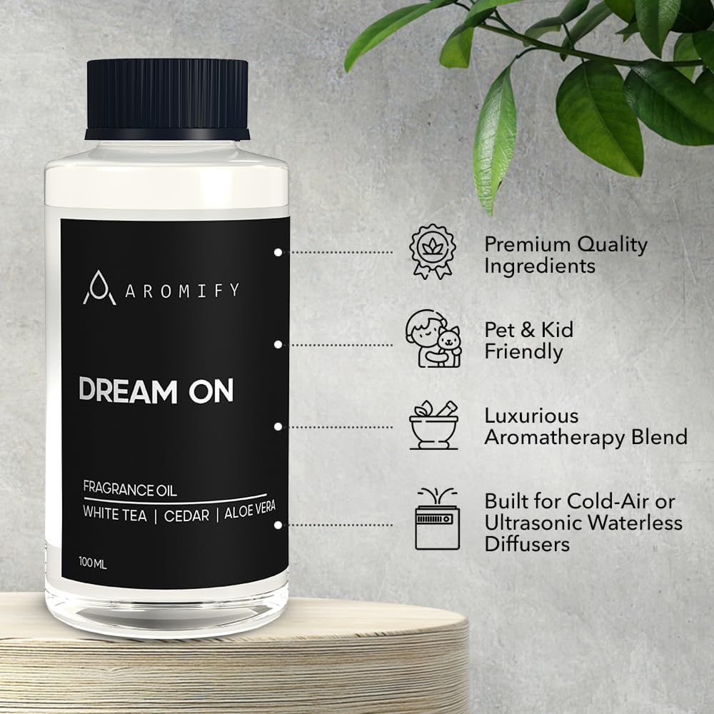 Dream On Diffuser Oil, Luxury Hotel Scent Diffuser Oil for Home, Office & Spa, Fragrance Essential Oils for Aromatherapy, Aloe Vera & Cedarwood, 3.3 FL Oz, 100 mL