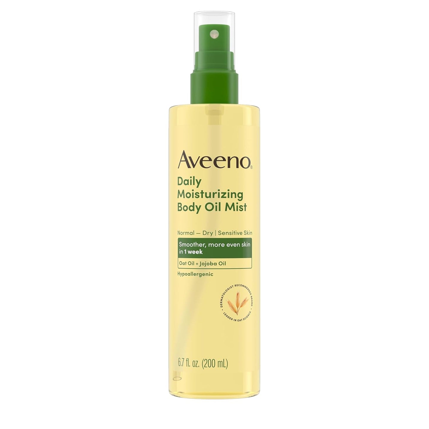 Aveeno Daily Moisturizing Body Oil Mist with Oat Oil and Jojoba Oil for Rough, Dry, Sensitive Skin, Nourishing Body Spray for Smoother, More Even Skin, Paraben- & Silicone-Free, 6.7 fl. oz