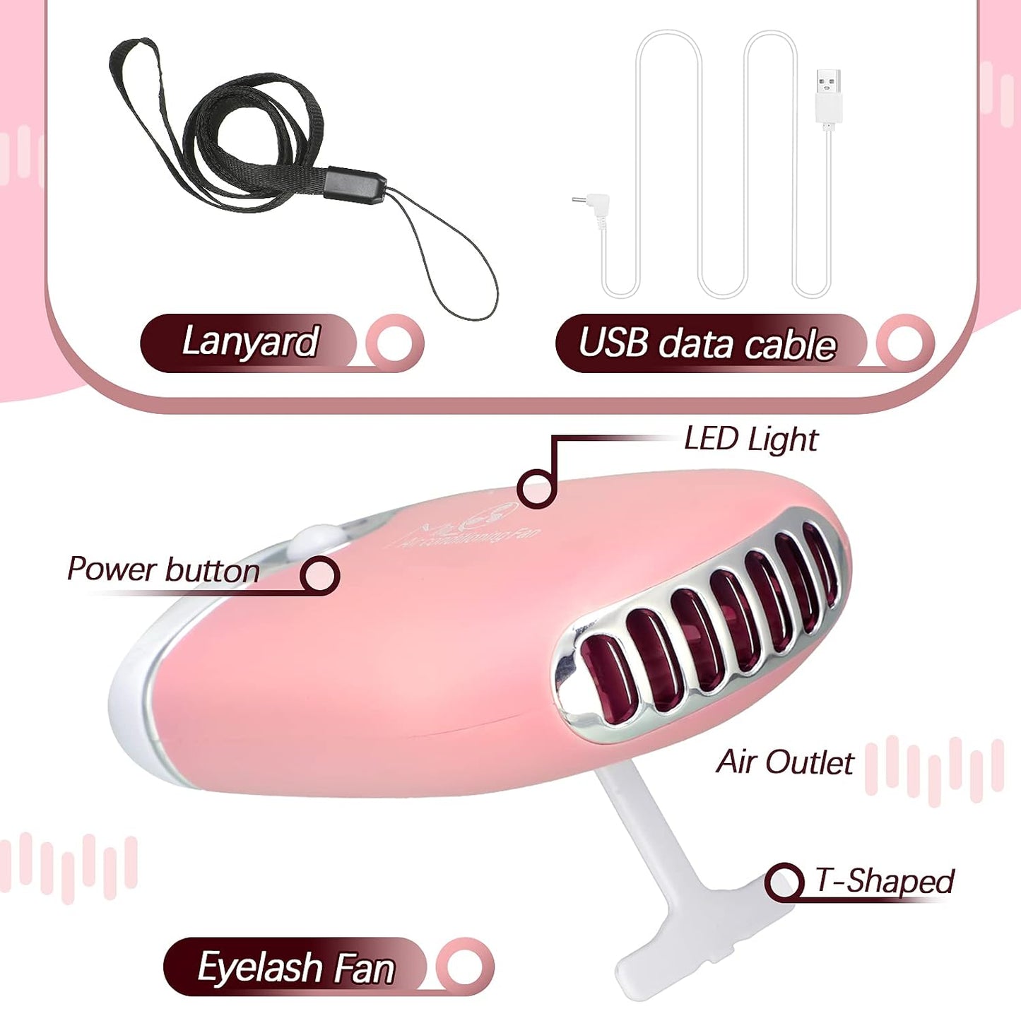 Honoson 3 Pcs Nano Mister for Lash Extensions Mini USB Lash Fan Dryer for Eyelash Extensions Handheld Eyelash Mirror Portable Facial Steamer 20 ml Water Tank(Heart Style,Pink)