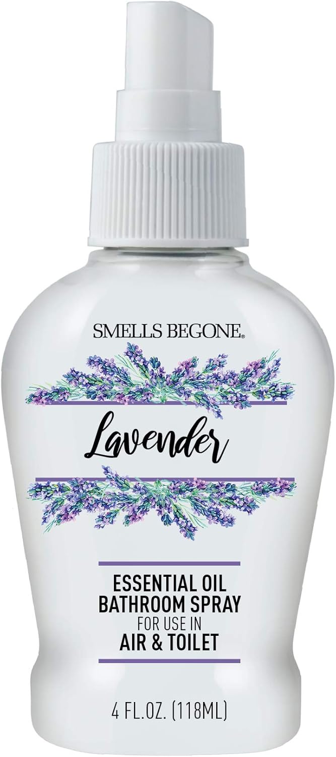 SMELLS BEGONE 4 oz Essential Oil Bathroom Spray - Instantly Eliminate Toilet & Bathroom Odors - Air Freshener Made with Essential Oils (Lavender)