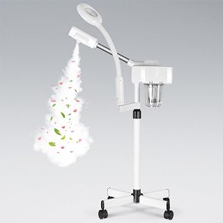 2 in 1 Facial Steamer Professional Nano Ionic Face Deep Cleansing Hydration with 5X Magnifying LED Lamp & Rolling Wheels, High Frequency, Portable Home Spa Salon Beauty Skin Care Equipment