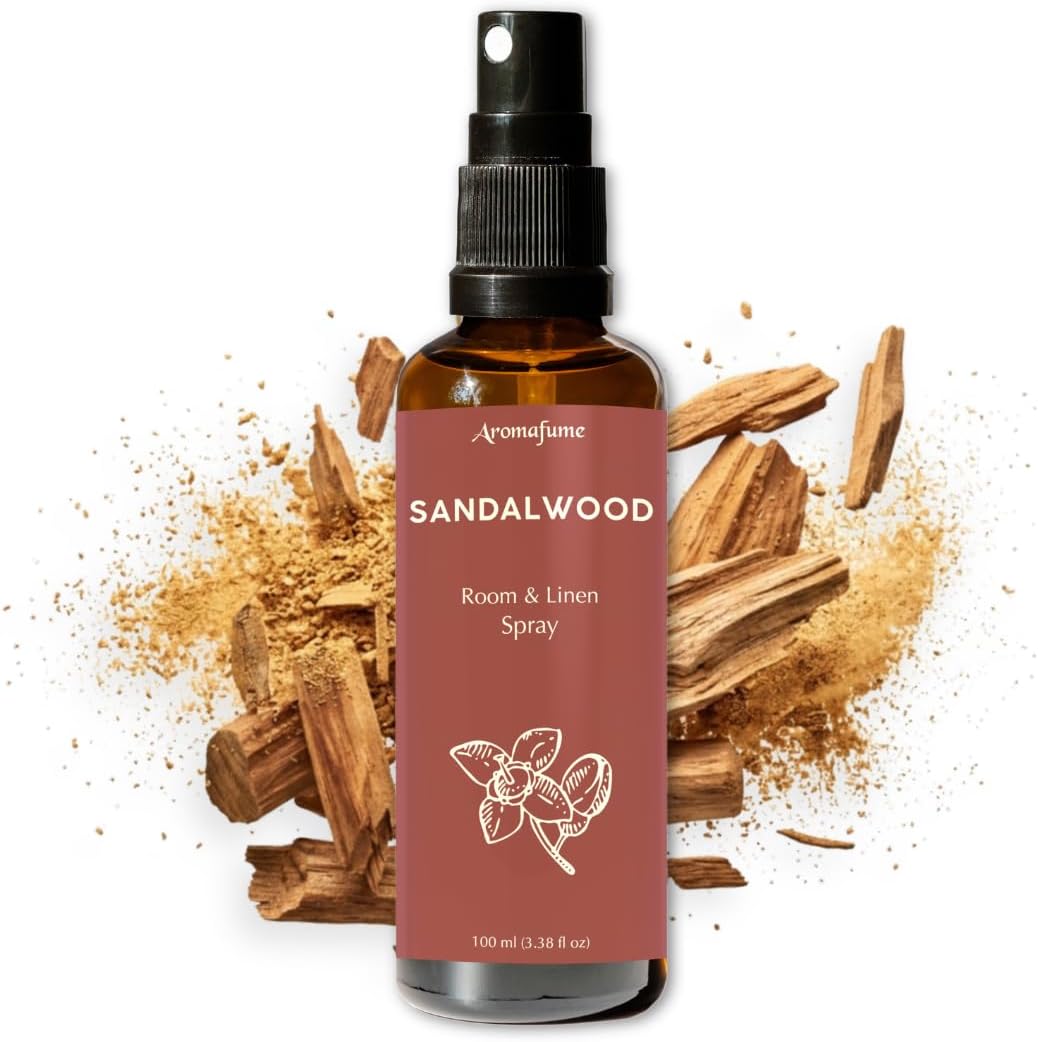 Sandalwood Room, Linen & Pillow Spray by Aromafume | 100ml/3.38 fl oz | with Pure Sandalwood Essential Oil | Aromatherapy Spray for Relaxation, Sleep & Stress Relief | Mist for Bedding, Fabrics