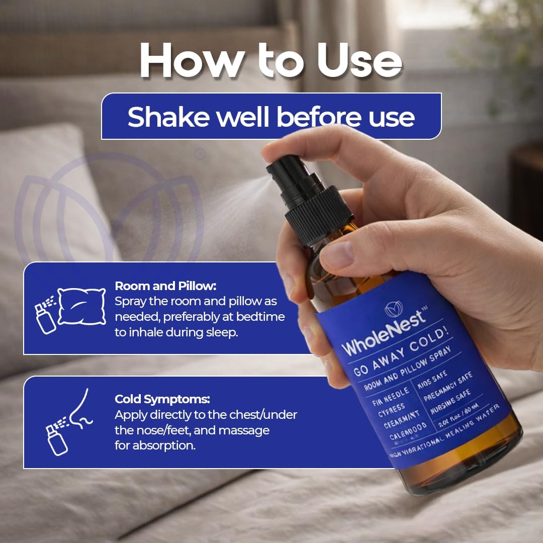 Go Away Cold Refreshing Pillow Mist Sleep Spray | Aromatic Pillow & Room Sleep Spray to Breathe Easy | Essential Oil Blend with Fir Needle, Spearmint & Cedarwood for Nightime Comfort | 60 ml
