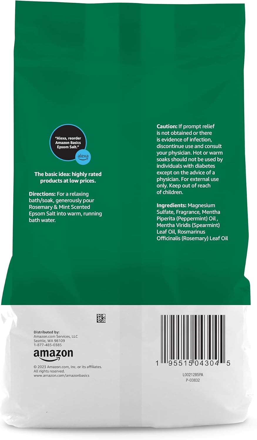 Amazon Basics Epsom Salt Soaking Aid, Soothing Rosemary & Mint Scent, 3 Pound (Pack of 1) (Previously Solimo)