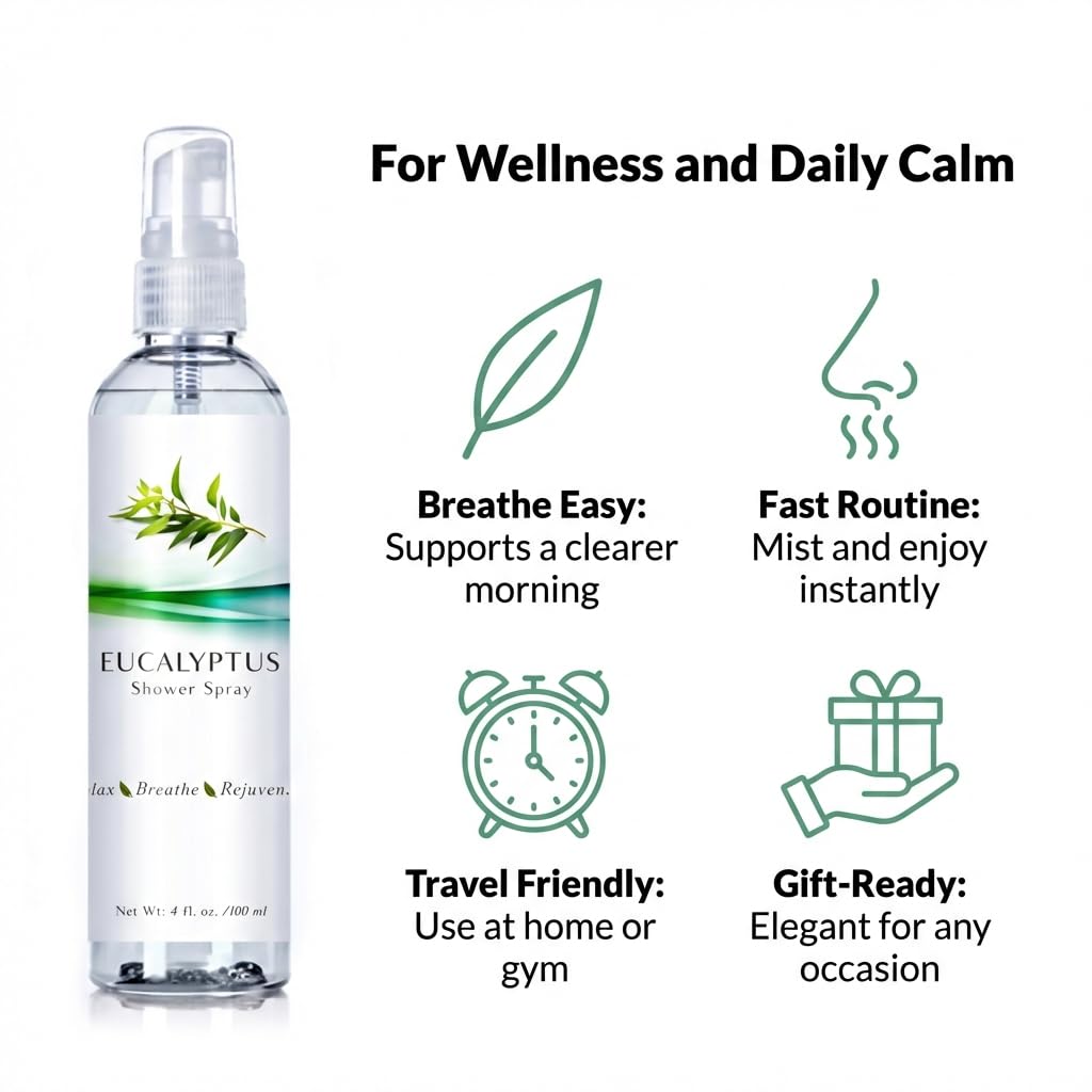 Three Drops of Life Eucalyptus Shower Spray, Premium Essential Oil Mist, Spa Quality for Strong Refreshing Scent, Home, Office and Bath (Eucalyptus Spray for Shower, 4oz)