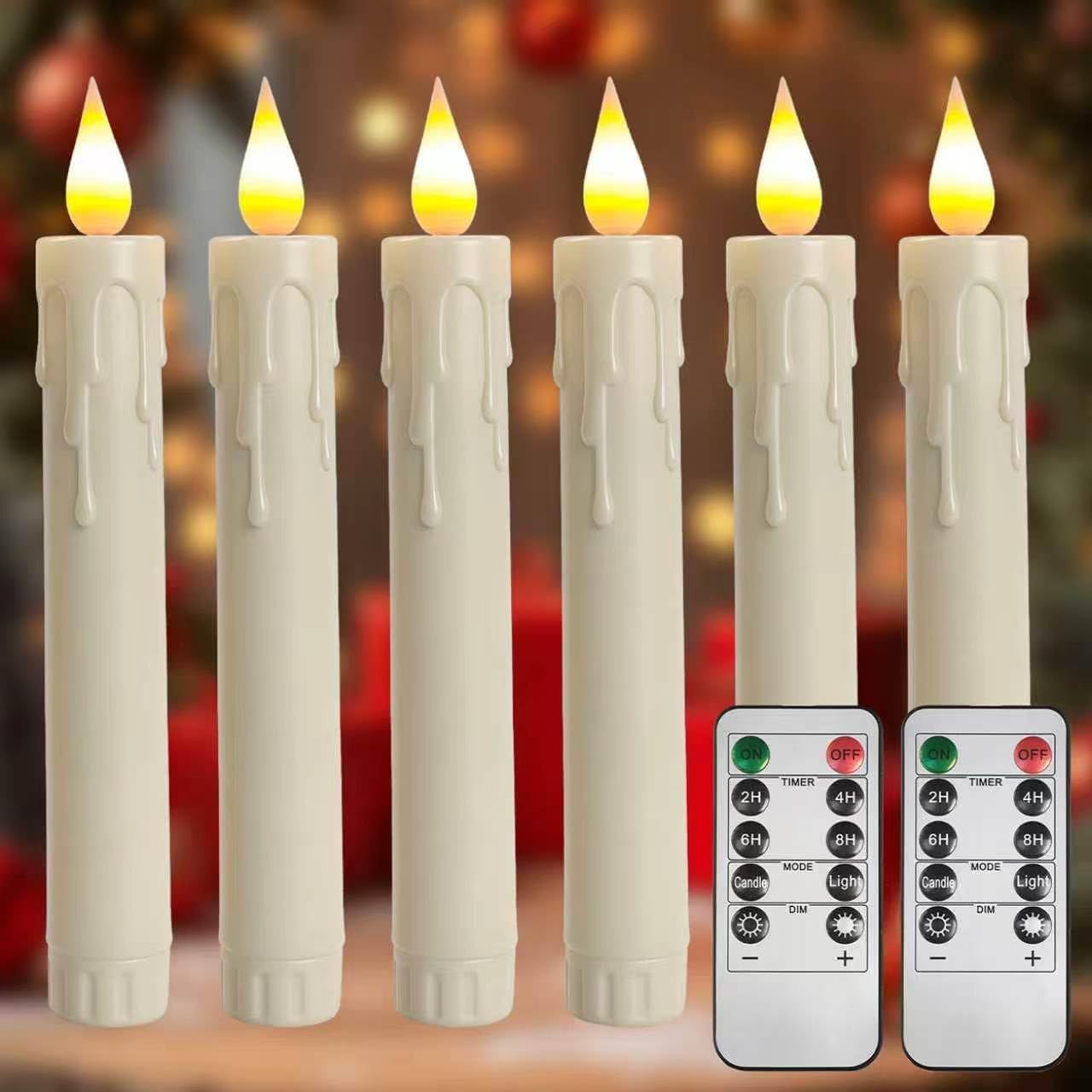 6.7 Inch Flameless Taper Candles with Remote and Timer, 6 Pack Battery Operated LED, 3D Flickering Flame Electric Candlesticks for Wedding Christmas Home Window Fireplace Decor, Ivory