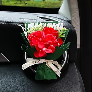 Unique Car Vent Clip Air Freshener, Aesthetic Floral Soap Rose Bouquet Diffuser Decor, Reusable Essential Oil Aroma Pad, Cute Car Accessories Gift for Women (Style A)