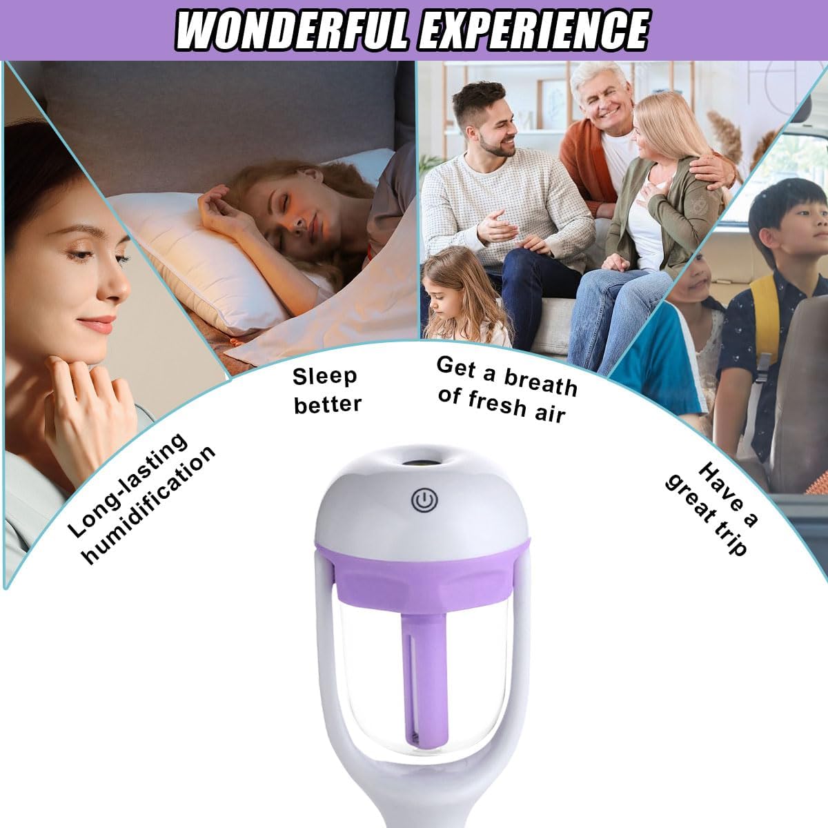Car Humidifier, Portable Mini Aromatherapy Essential Oil Diffuser, 180-Degree Rotation Cool Mist Humidifier, Vehicle Air Freshener Diffuser with 12V Charging Port for Home Office (Purple)