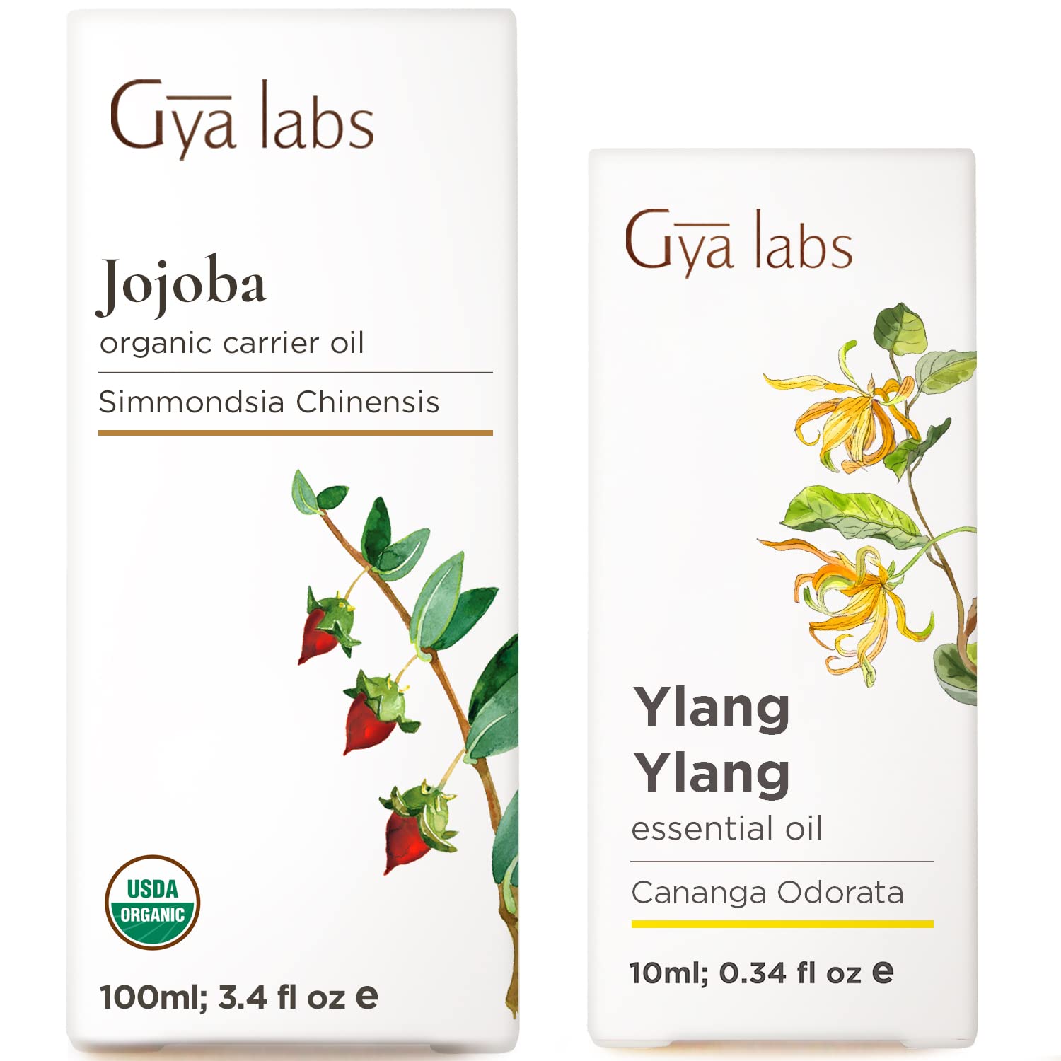 Gya Labs Jojoba Oil for Hair (100ml) & Ylang Ylang Essential Oil for Skin (10ml) Set - Aromatherapy Grade Essential Oils Set