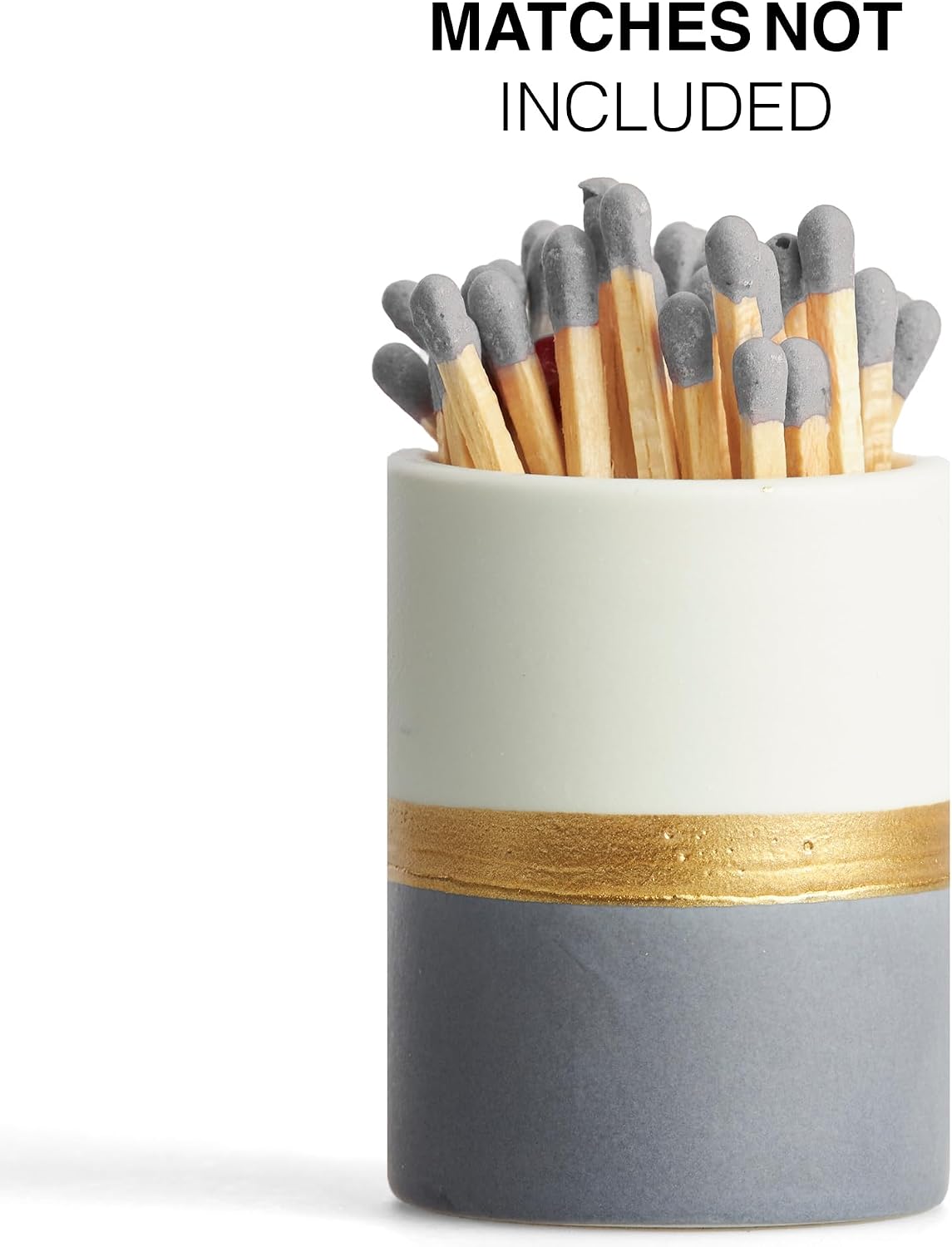 Ceramic Match Holder with Striker Pads - White/Navy/Gold - Decorative Matches in a Jar - Bathroom Matches Holder