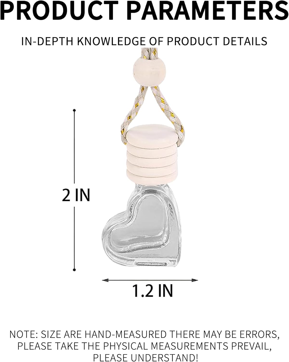 5PCS Hanging Car Air Freshener, Auto Interior Decoration 8 ml Oil Diffuser Perfume Aromatherapy Pendant Empty Glass Bottle, Fragrance Ornament with Vent Clip Wooden Cap and Rope (Heart)