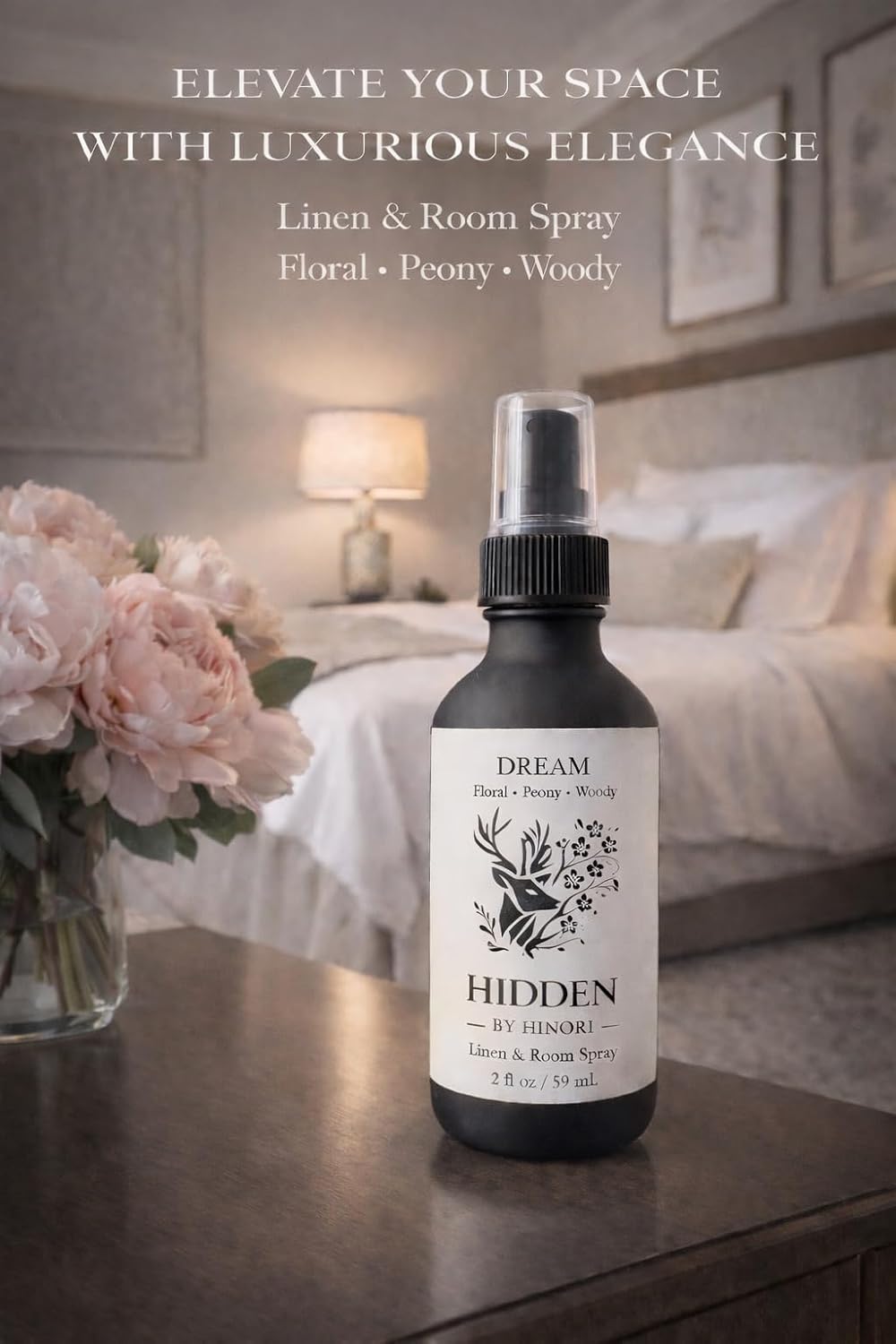 Dream Linen & Room Spray – Floral Peony Woody Fragrance – Fabric, Bedding & Air Freshener Mist – 2 oz
