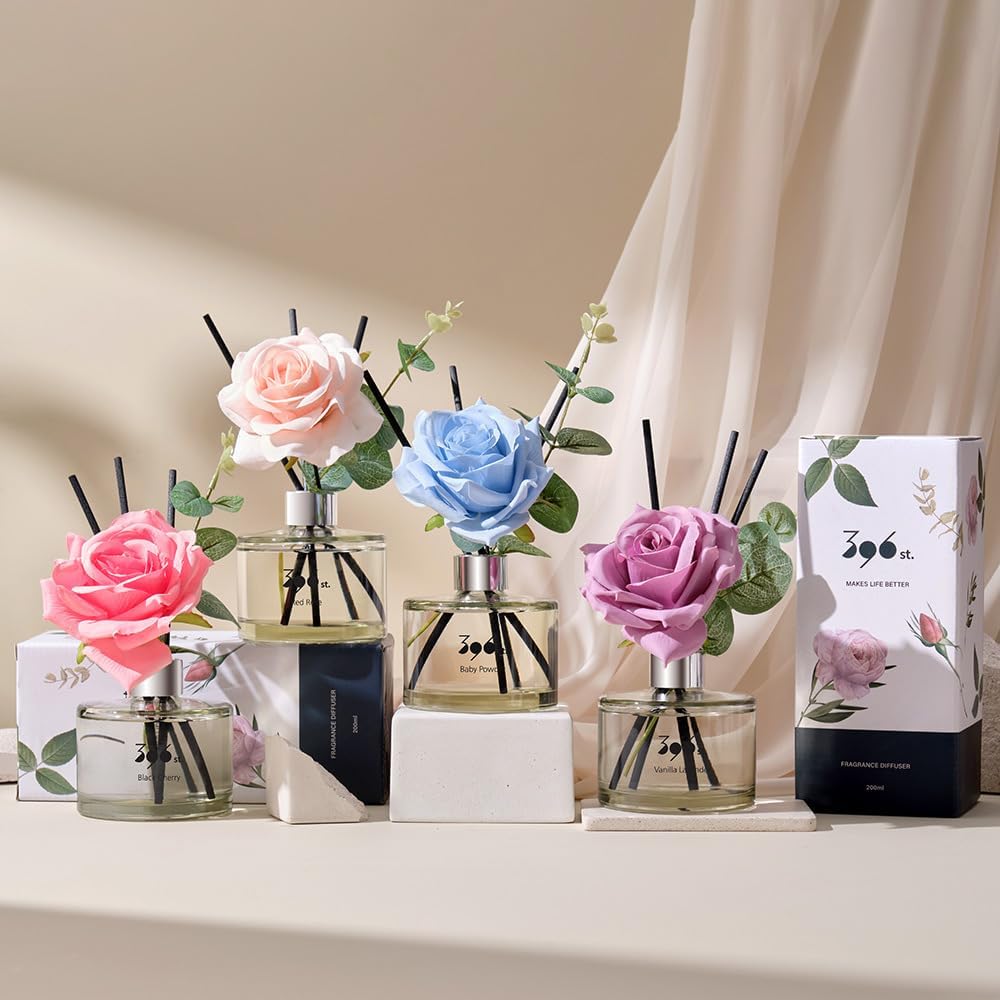 396 st. Rose Flower Reed Diffuser, Vanilla Lavender, 200ml(6.7oz) / Reed Diffuser Sets, Home Fragrance, Scented Oils, Home & Bathroom Décor