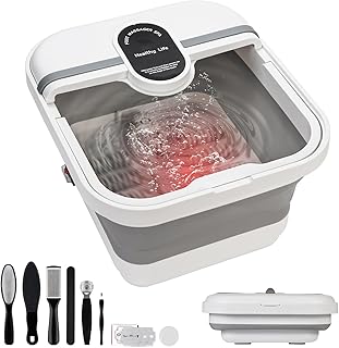 Collapsible Foot Spa Bath Massager with Heat, Bubble, Foot Soaking Tub with Handles, Foot Pedicure Kit, Temperature Control, Massage Rollers, Collapsible Bucket for Cleaning