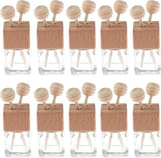 10 Pack,8ml Clear Glass Car Air Freshener Perfume Clip Diffuser,Empty Essential Oil Perfume Vials Diffuser Vent Outlet,Thick Glass Ornament With Wooden Caps,FREE Funnel,Dropper