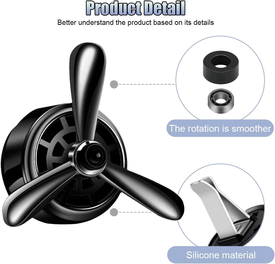 Car Air Condition Outlet Clip, Stylish Propeller Dashboard Air Vent Trim Clips, Air-Driven Diffuser, Creative Automotive Interior Decoration Accessories for Women Men (Black, 1PC)