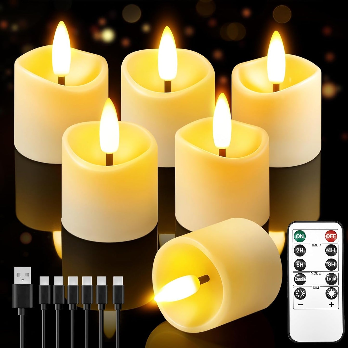 Rechargeable Flameless Candles with Remote Timer, 1.5"x2" LED Votive Fake Candles, Flickering Tea Lights Candles Battery Operated for Wedding Party Windows Table Home Decor (6 Pack)