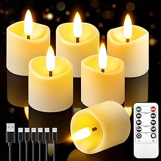 Rechargeable Flameless Candles with Remote Timer, 1.5"x2" LED Votive Fake Candles, Flickering Tea Lights Candles Battery Operated for Wedding Party Windows Table Home Decor (6 Pack)