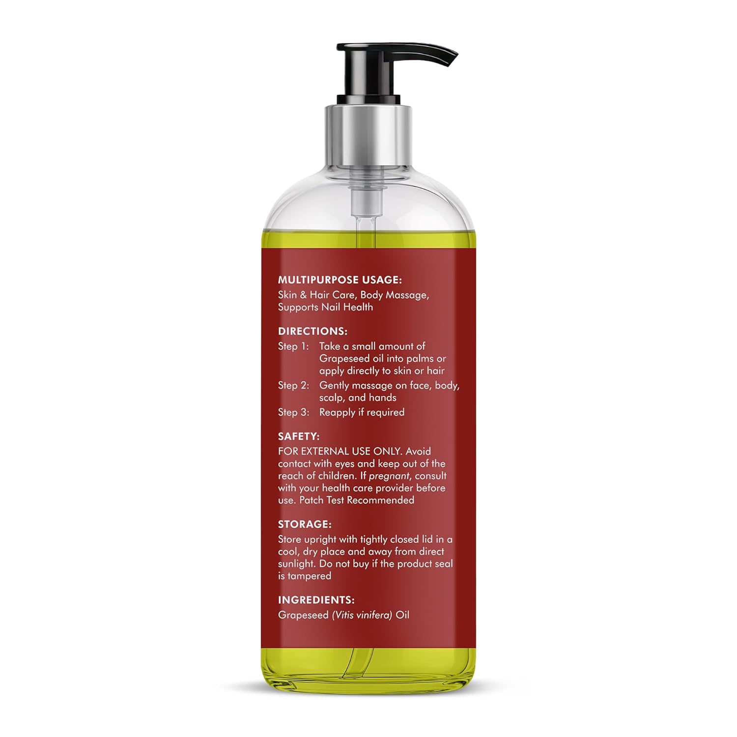 Majestic Pure Grapeseed Oil - 100% Pure & Natural - Premium Grade, Cold-Pressed, Hexane-Free Carrier Oil for Skin, Hair and Body - Moisturizing Skin, Hair and Scalp - 16 Fl Oz