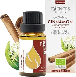 Essences Bulgaria Organic Ceylon Cinnamon Essential Oil 0.51 Fl Oz 15ml Cinnamomum Zeylanicum - 100% Pure and Natural Undiluted Therapeutic Grade Aromatherapy for Diffusers Home Humidifier