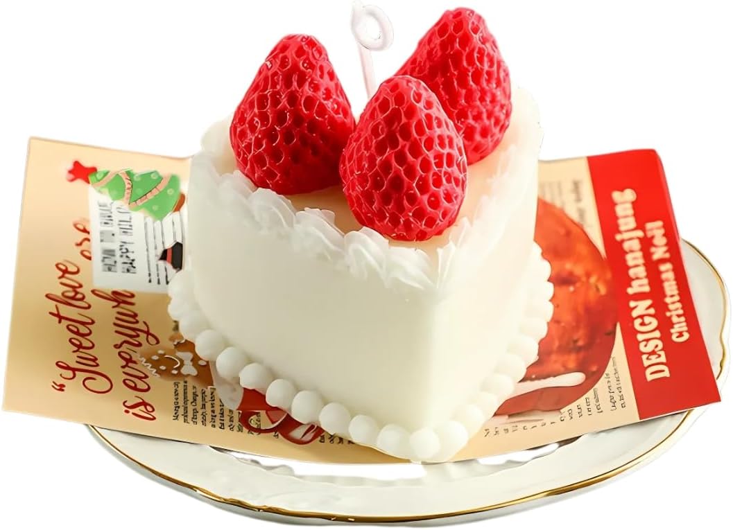 Strawberry Cake Candle, Handmade, Scented Birthday Cake Candle, Decorative Fake Food for Home Décor, Gift for Women & Girls, 3.15"x3.15"
